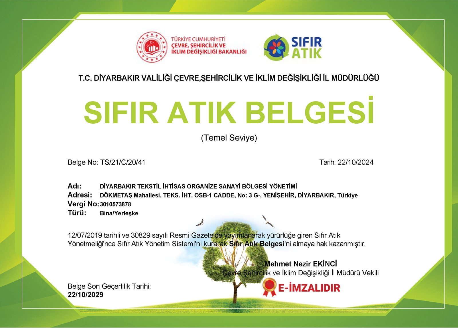 Sıfır Atık Belgesi